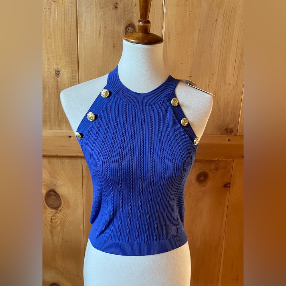 Happily Grey top, royal blue size Med.